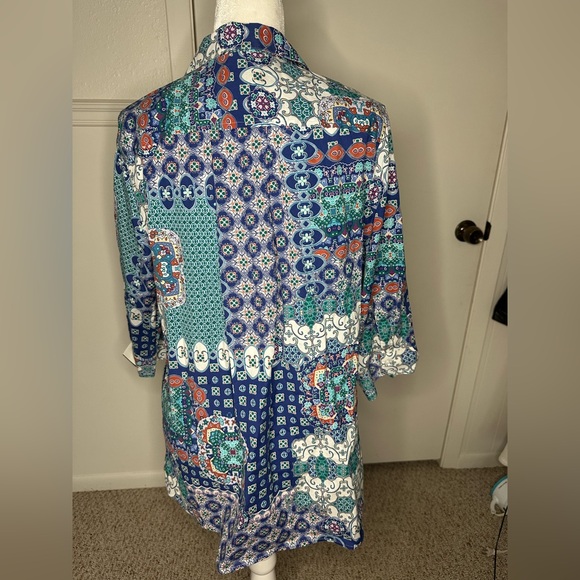 S Chico's Blue and White 3/4 Sleeve Graphic Tunic size 2 or L - Picture 6 of 11